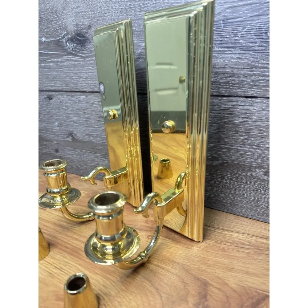 VTG Baldwin Solid Brass Wall Sconces - Horn Motif Single Candle 11